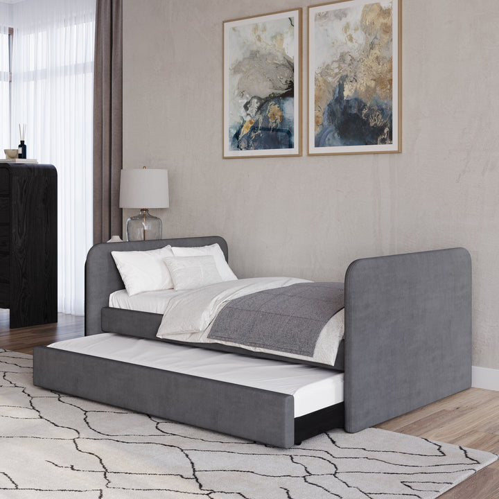 Modus Furniture Prrzj3 Elora Upholstered Daybed With Trundle In Charcoal Velvet