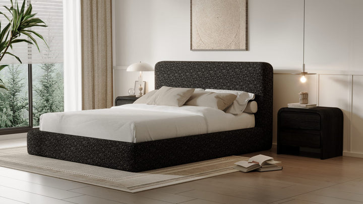 Elora Queen-Size Upholstered Platform Bed in Moonlight Chenille