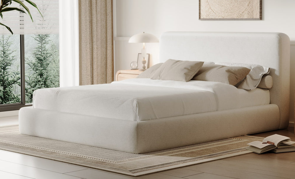 Elora Full-Size Upholstered Platform Bed in Whitewashed Chenille