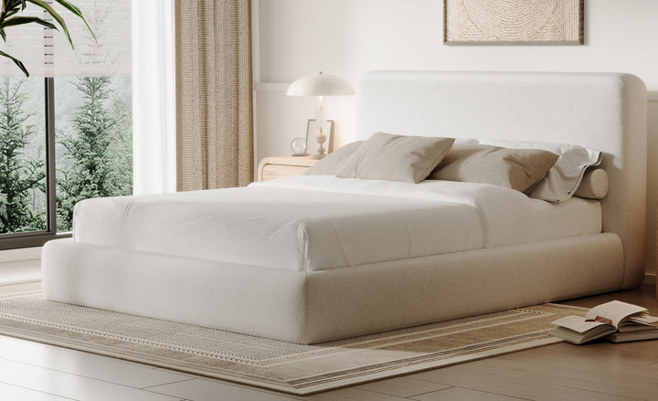Elora King-Size Upholstered Platform Bed in Whitewashed Chenille
