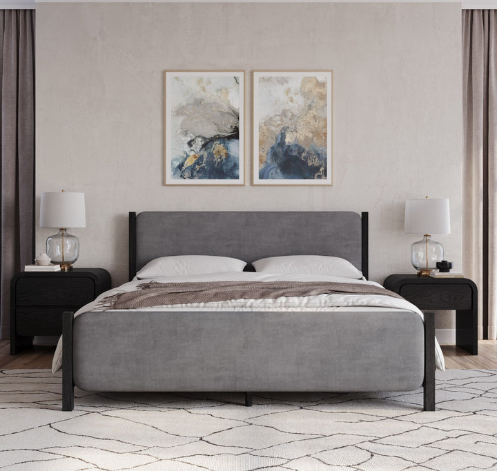 Elora Full-size Wood and Velvet Upholstered Bed in Jet and Charcoal