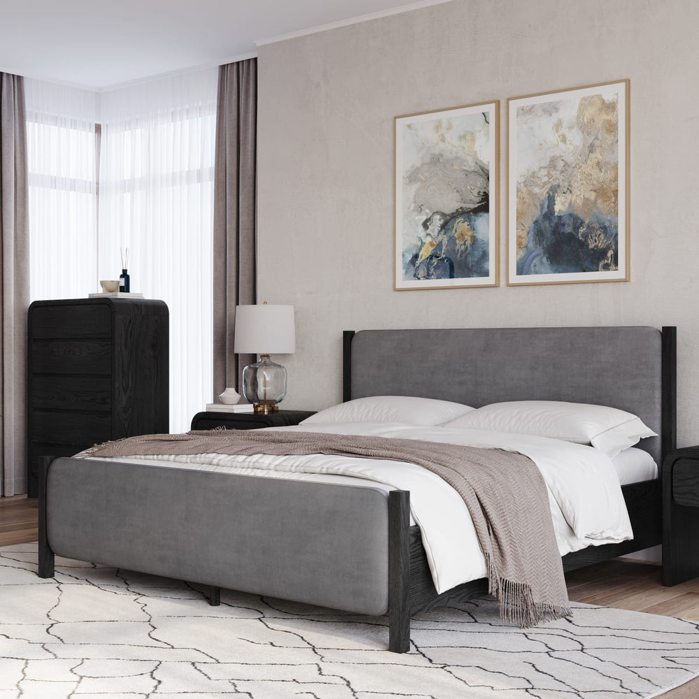 Elora King-size Wood and Velvet Upholstered Bed in Jet and Charcoal – view 2
