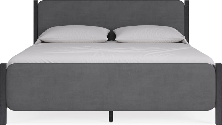 Elora King-size Wood and Velvet Upholstered Bed in Jet and Charcoal – view 4