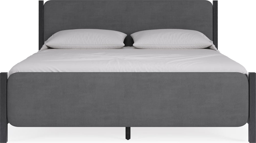 Elora King-size Wood and Velvet Upholstered Bed in Jet and Charcoal – view 4