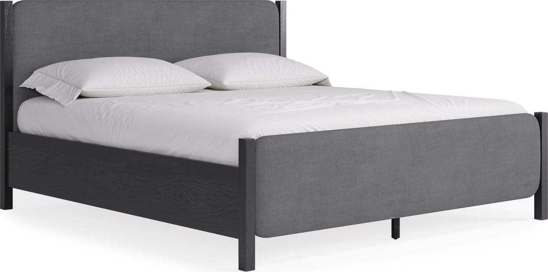 Elora California King-size Wood and Velvet Upholstered Bed in Jet and Charcoal – view 5