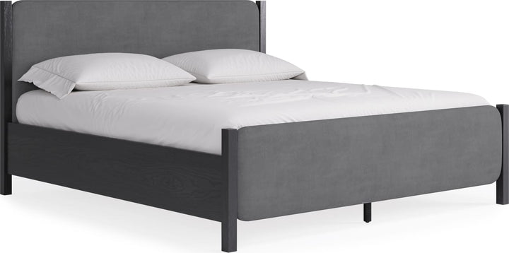 Elora Full-size Wood and Velvet Upholstered Bed in Jet and Charcoal – view 5