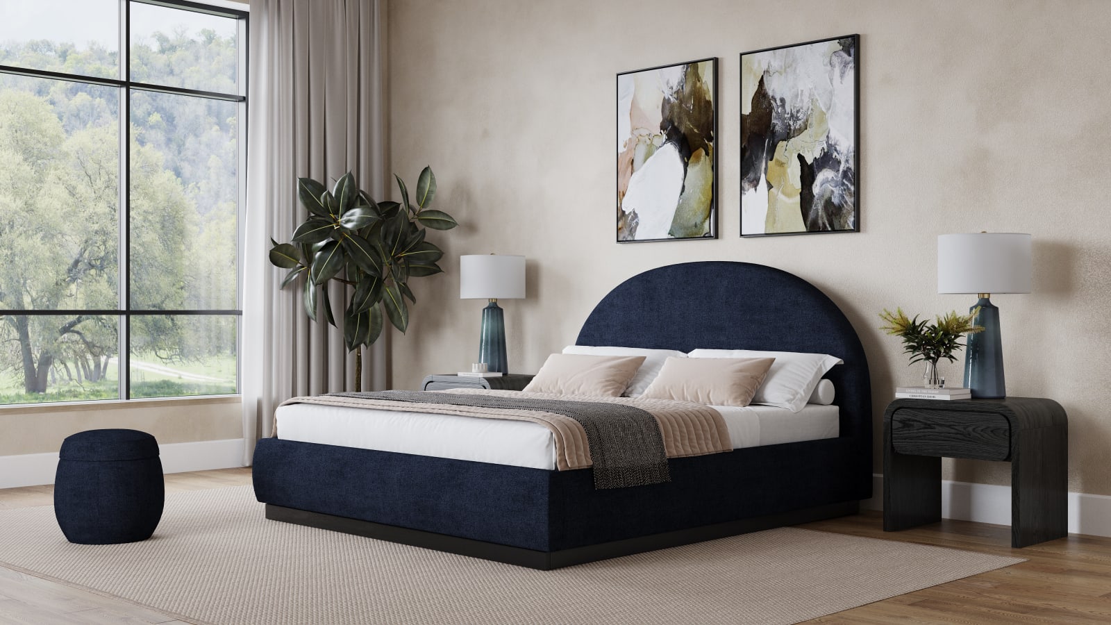 Flex Queen-size Upholstered Bed in Blue Jeans Chenille – view 2