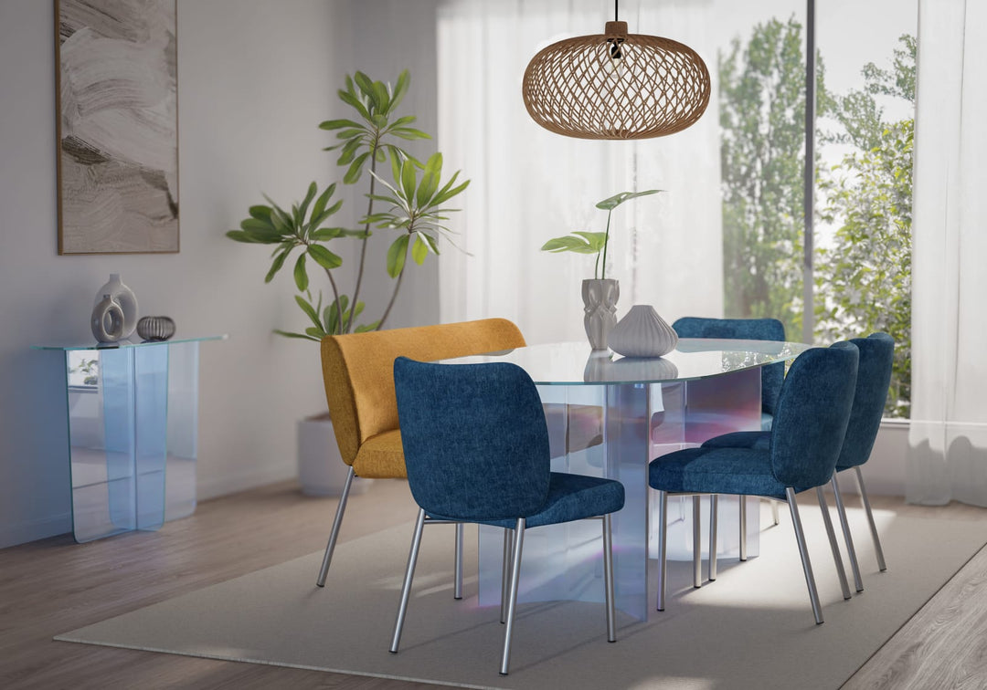 Fomo Chenille-upholstered Stainless Steel Base Dining Chair in Azure – view 8