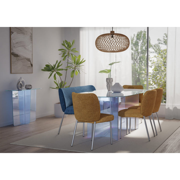 Fomo Chenille-upholstered Stainless Steel Base Dining Chair in Pineapple