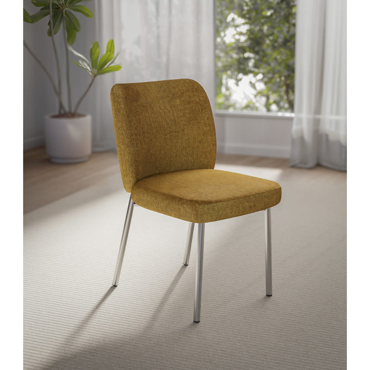 Modus Furniture Fomo Chenille upholstered Stainless Steel Base Dining Chair in Pineapple  