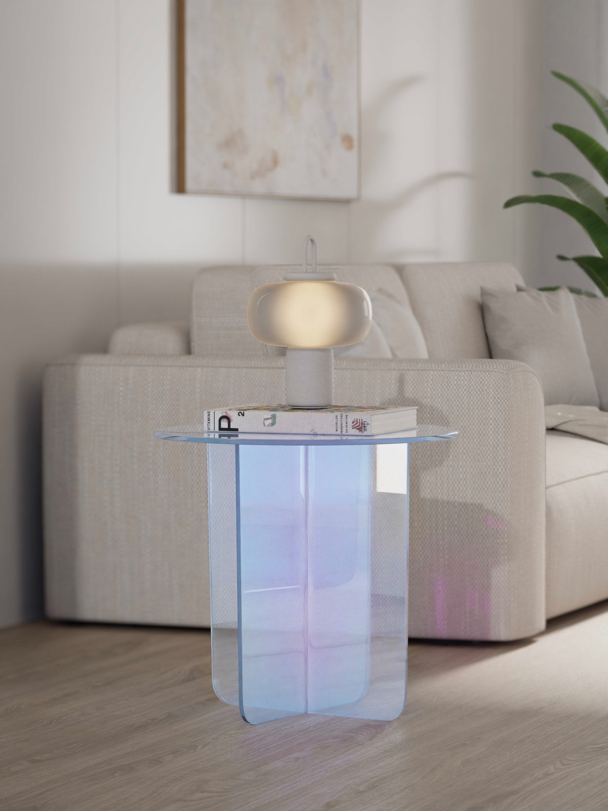 Fomo Large End Table in Iridescent Glass