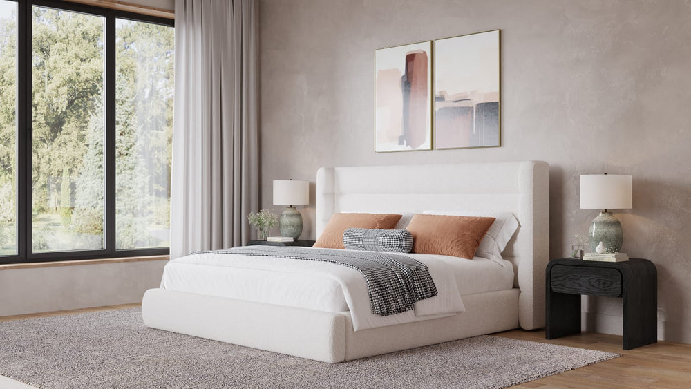Frank Upholstered Wingback Platform Bed in Cottage Cheese Boucle (2026)