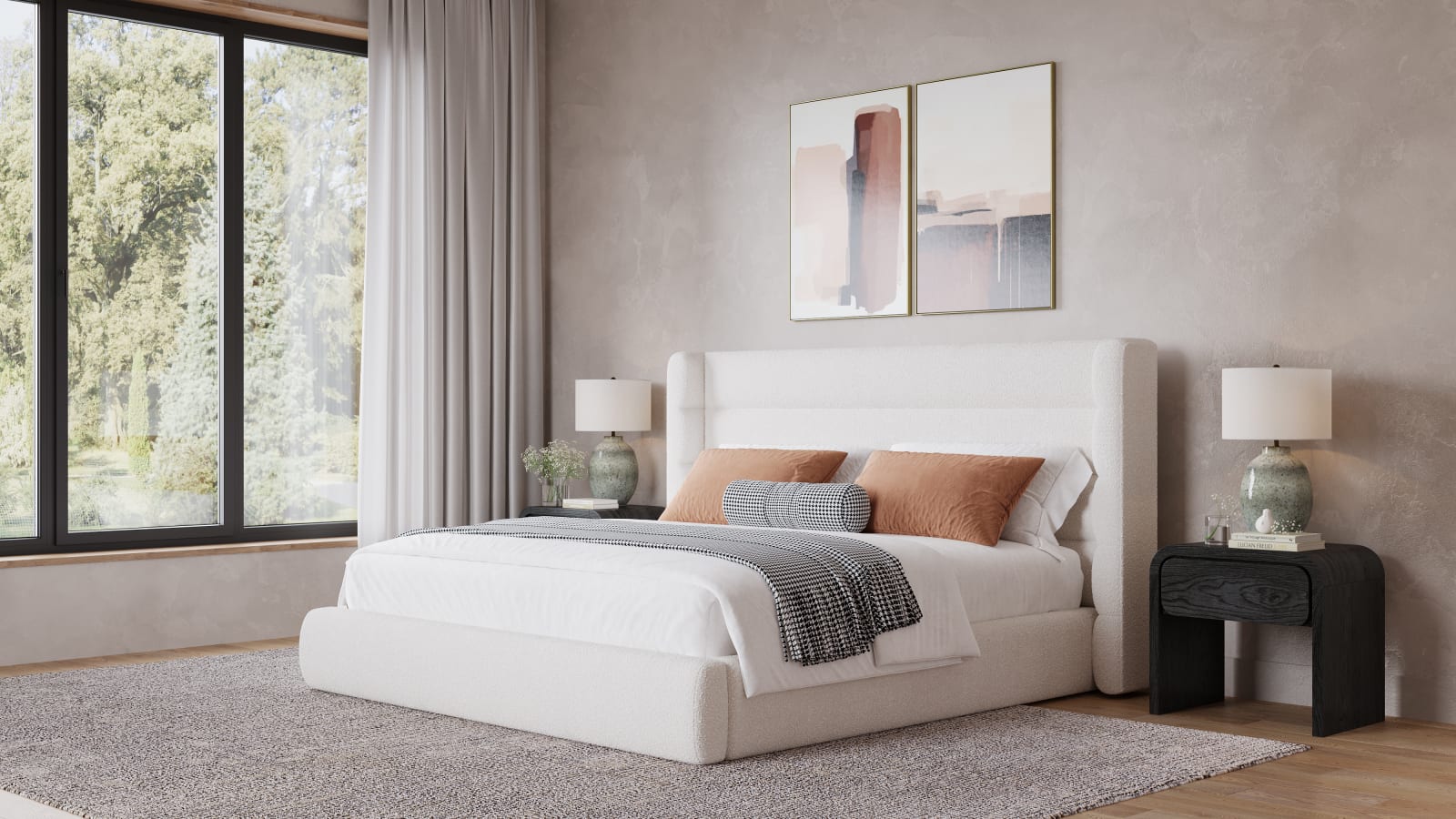 Frank King-size Upholstered Wingback Platform Bed in Cottage Cheese Boucle (2026)