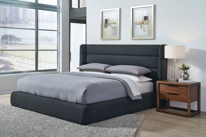 Frank King-size Upholstered Wingback Platform Bed in Ember Boucle