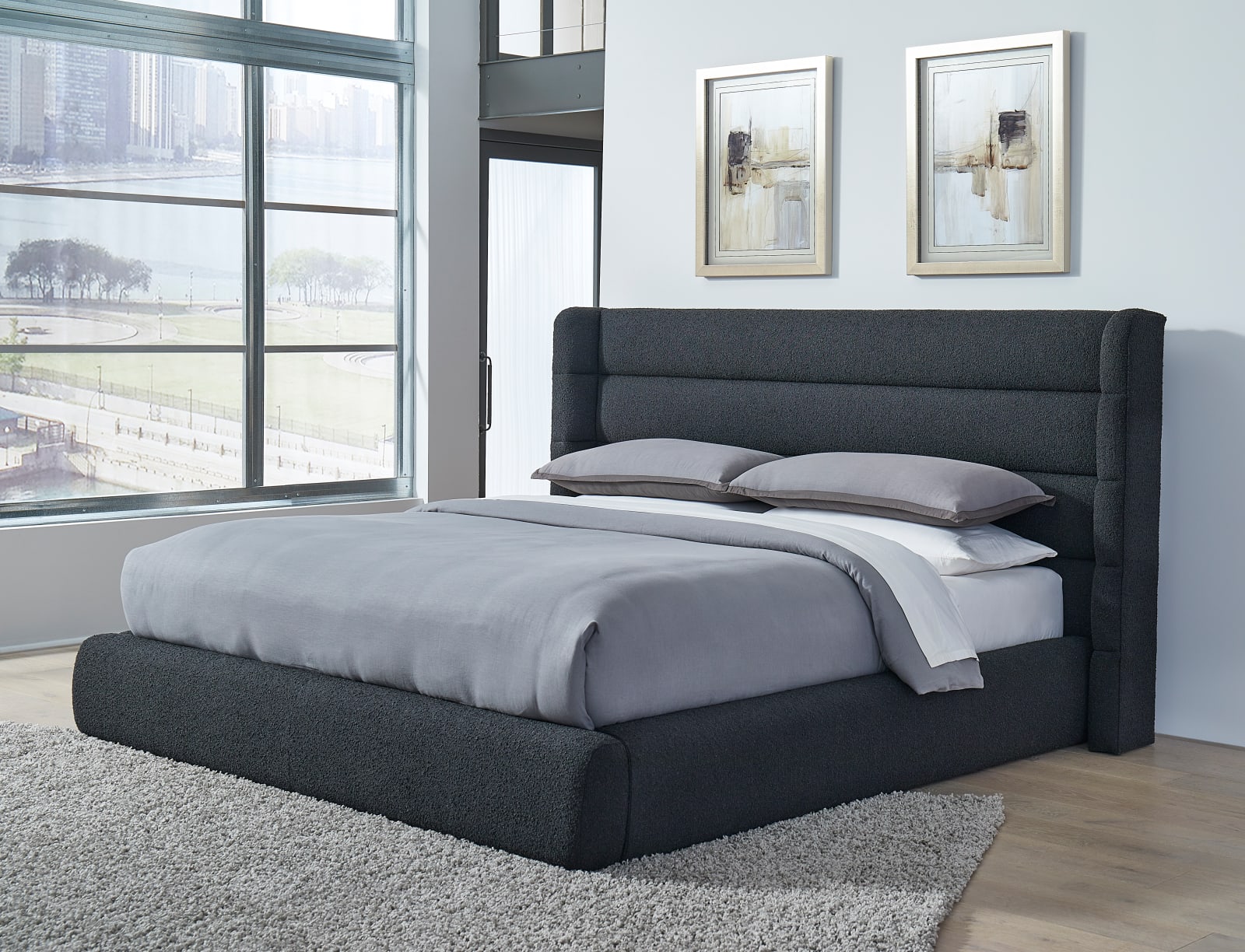 Frank Queen-size Upholstered Wingback Platform Bed in Ember Boucle – view 2