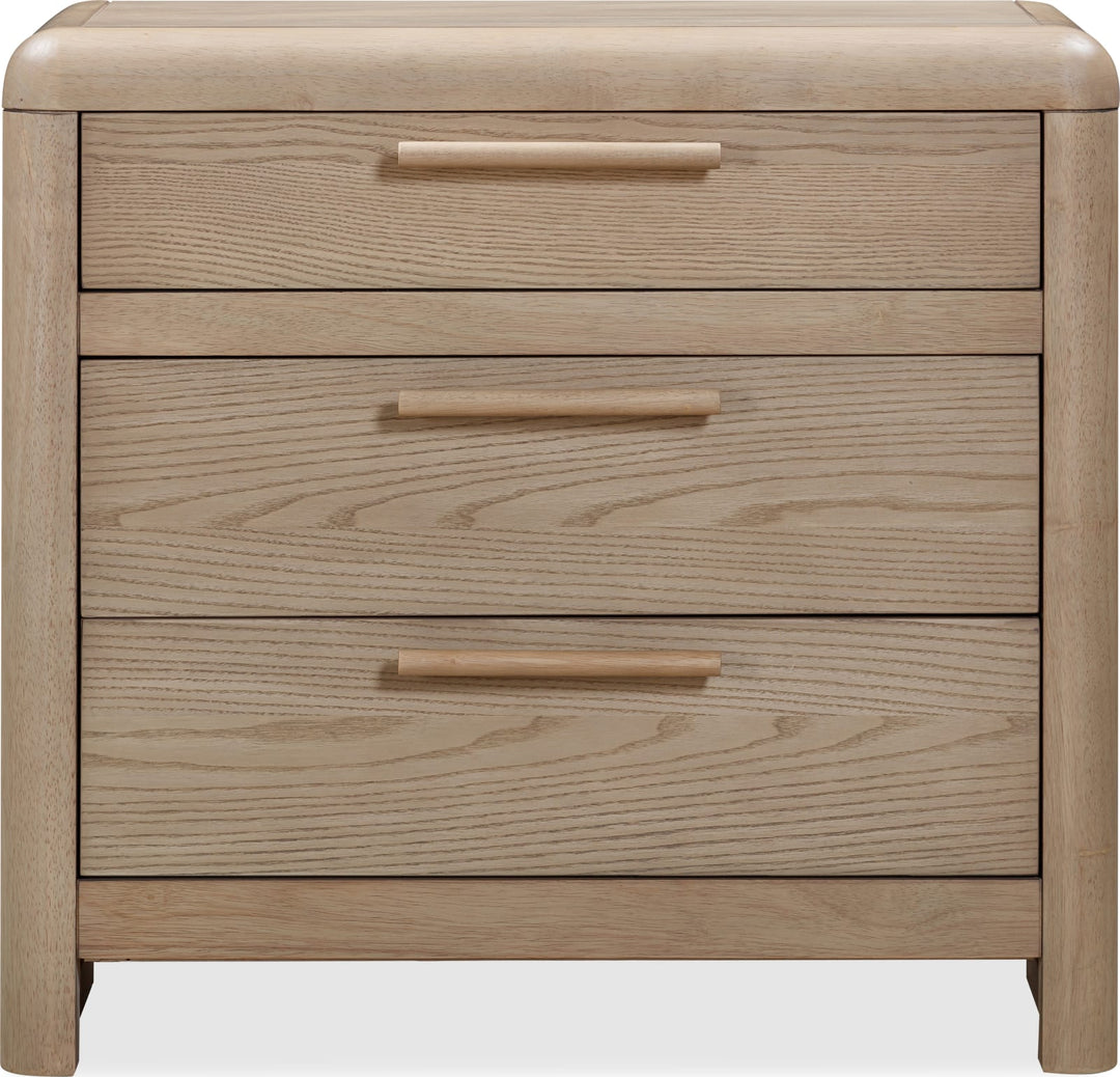 Furano Three Drawer Ash Wood Nightstand in Ginger – view 2