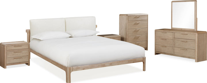 Furano Queen-size Upholstered Two Cushion Platform Bed in Ginger and Natural Linen – view 10