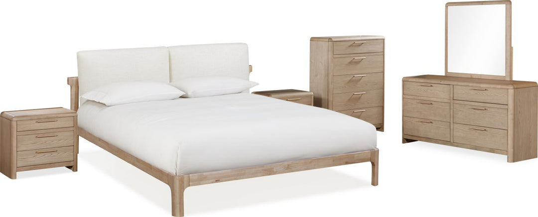 Furano King-size Upholstered Two Cushion Platform Bed in Ginger and Natural Linen – view 10