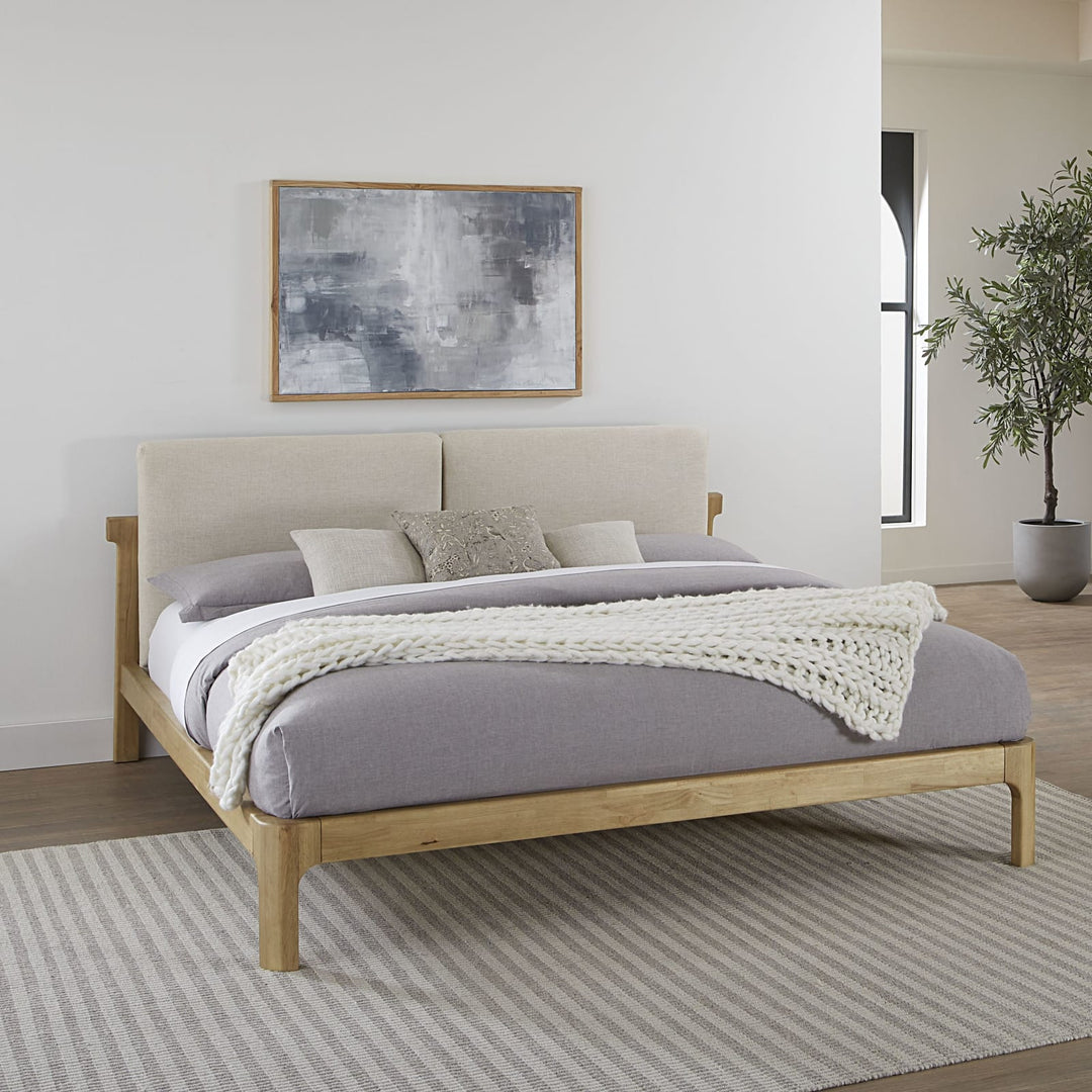 Furano King-size Upholstered Two Cushion Platform Bed in Ginger and Natural Linen