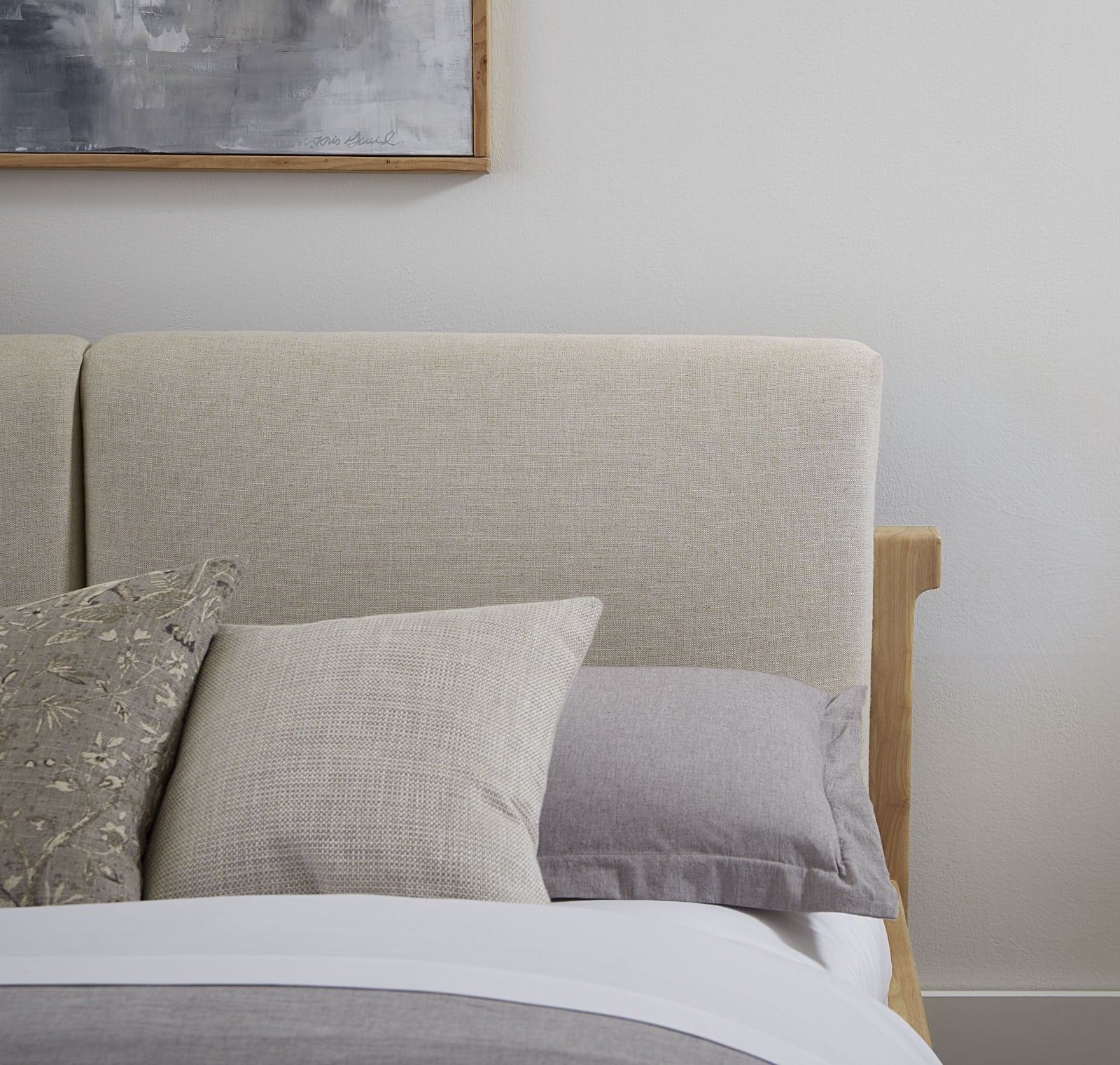 Furano Full-size Upholstered Two Cushion Platform Bed in Ginger and Natural Linen – view 2