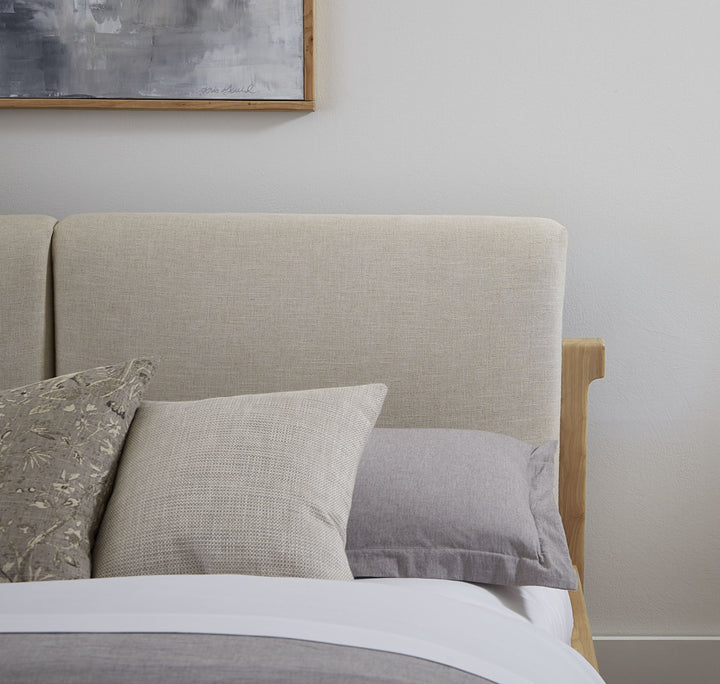 Furano Full-size Upholstered Two Cushion Platform Bed in Ginger and Natural Linen – view 2