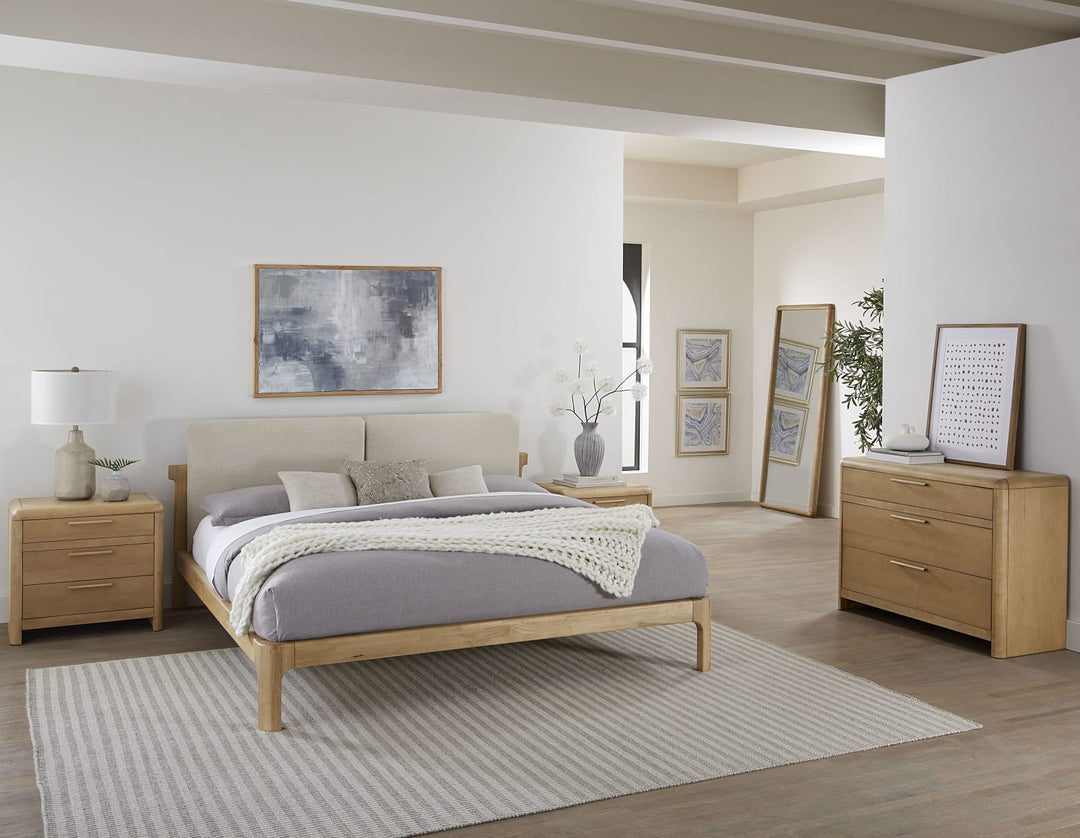 Furano Queen-size Upholstered Two Cushion Platform Bed in Ginger and Natural Linen – view 3