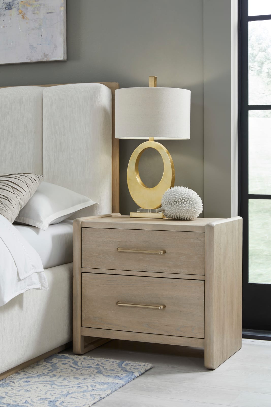 Gardenia 2 Drawer Oak Wood Nightstand in Chai