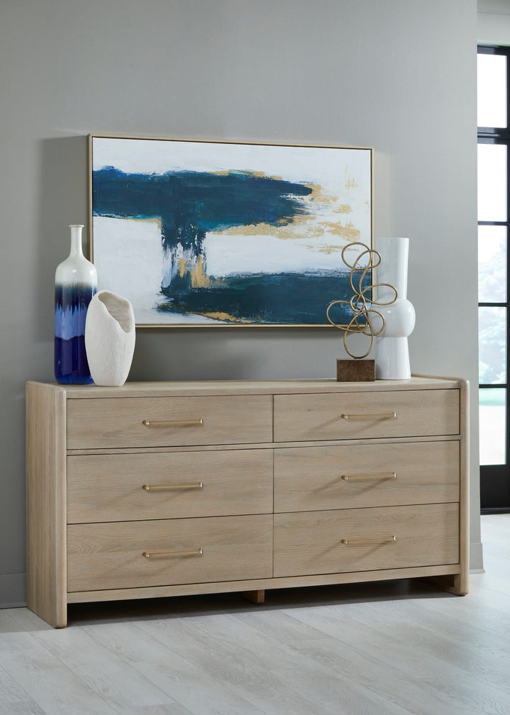 Gardenia Six Drawer Oak Wood Dresser in Chai
