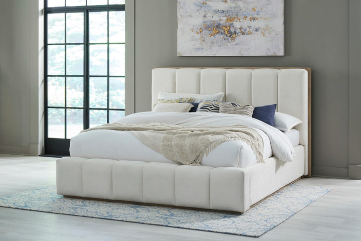 Gardenia Wood Frame Upholstered California King-Size Platform Bed in Cotton and Chai