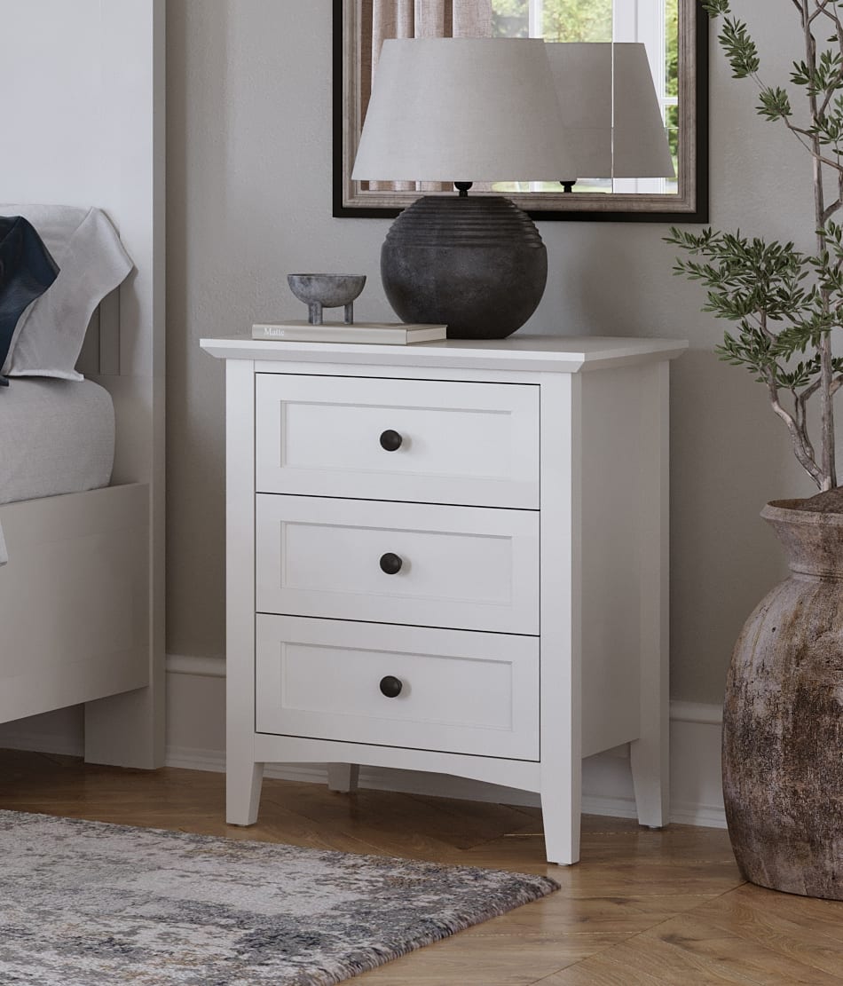 Grace Three Drawer Nightstand in Snowfall White