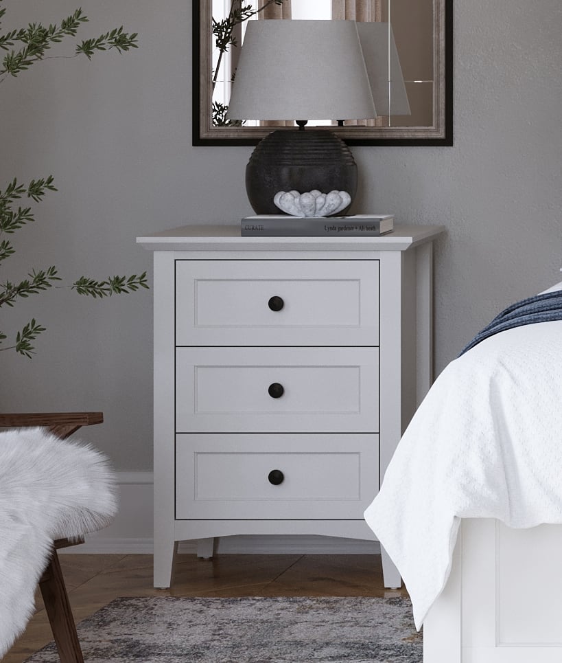Grace Three Drawer Nightstand in Snowfall White – view 6