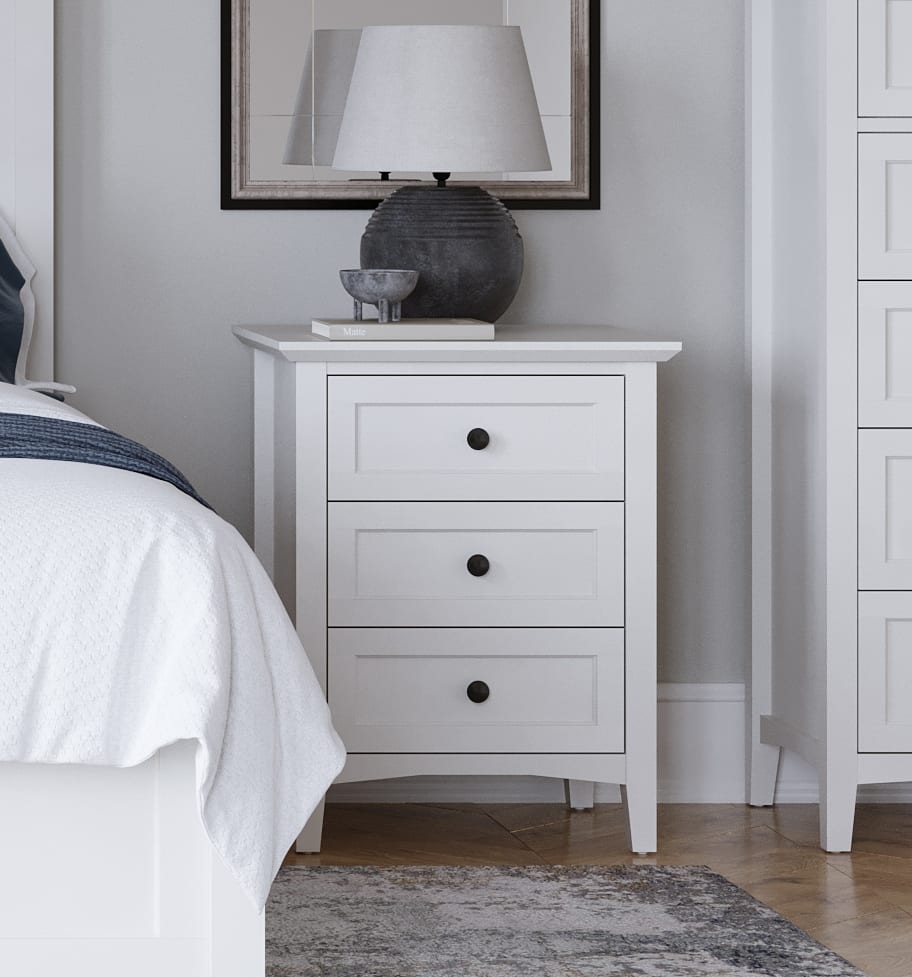 Grace Three Drawer Nightstand in Snowfall White – view 7