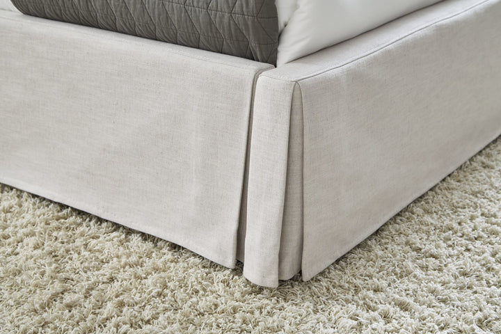 Hera Queen-Size Upholstered Skirted Storage Panel Bed in Oatmeal – view 3