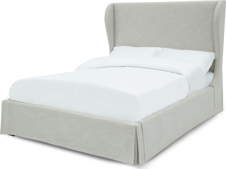 Hera Queen-Size Upholstered Skirted Storage Panel Bed in Oatmeal – view 4