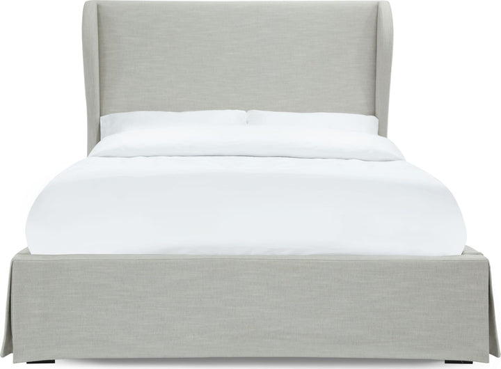 Hera Queen-Size Upholstered Skirted Storage Panel Bed in Oatmeal – view 5