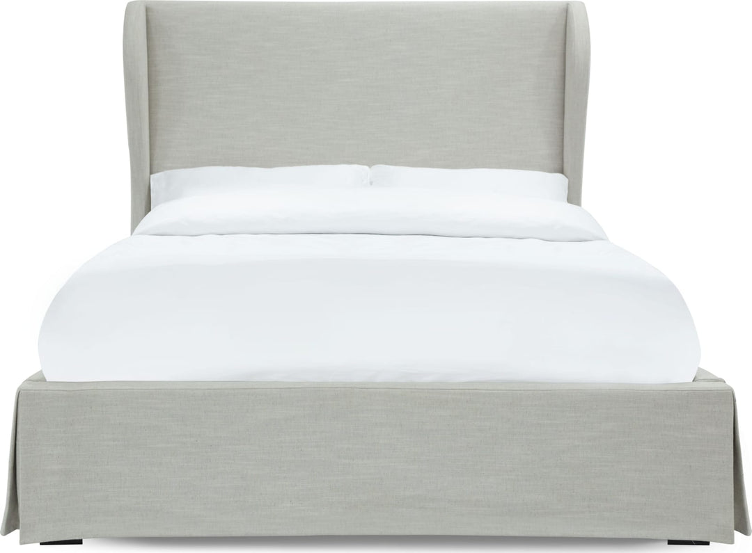 Hera Queen-Size Upholstered Skirted Storage Panel Bed in Oatmeal – view 5