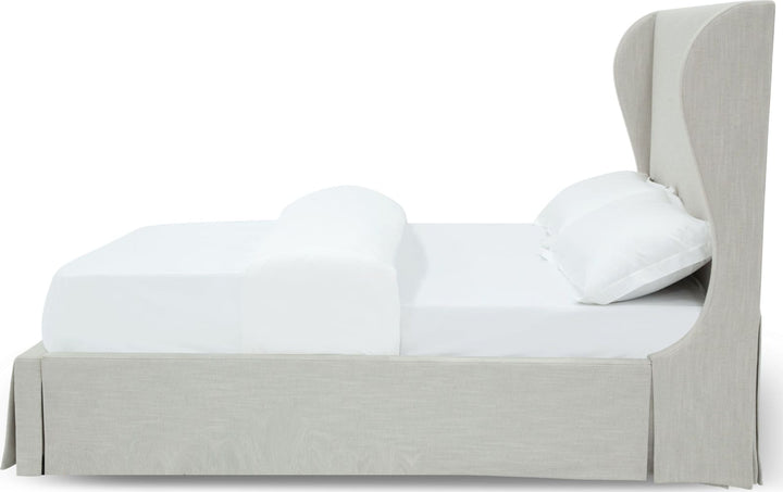 Hera Queen-Size Upholstered Skirted Storage Panel Bed in Oatmeal – view 6