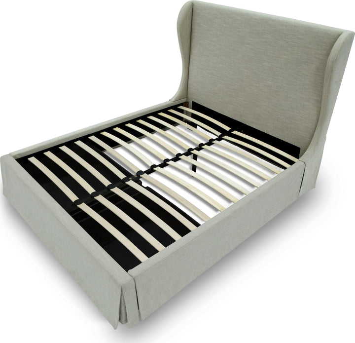 Hera Queen-Size Upholstered Skirted Storage Panel Bed in Oatmeal – view 7
