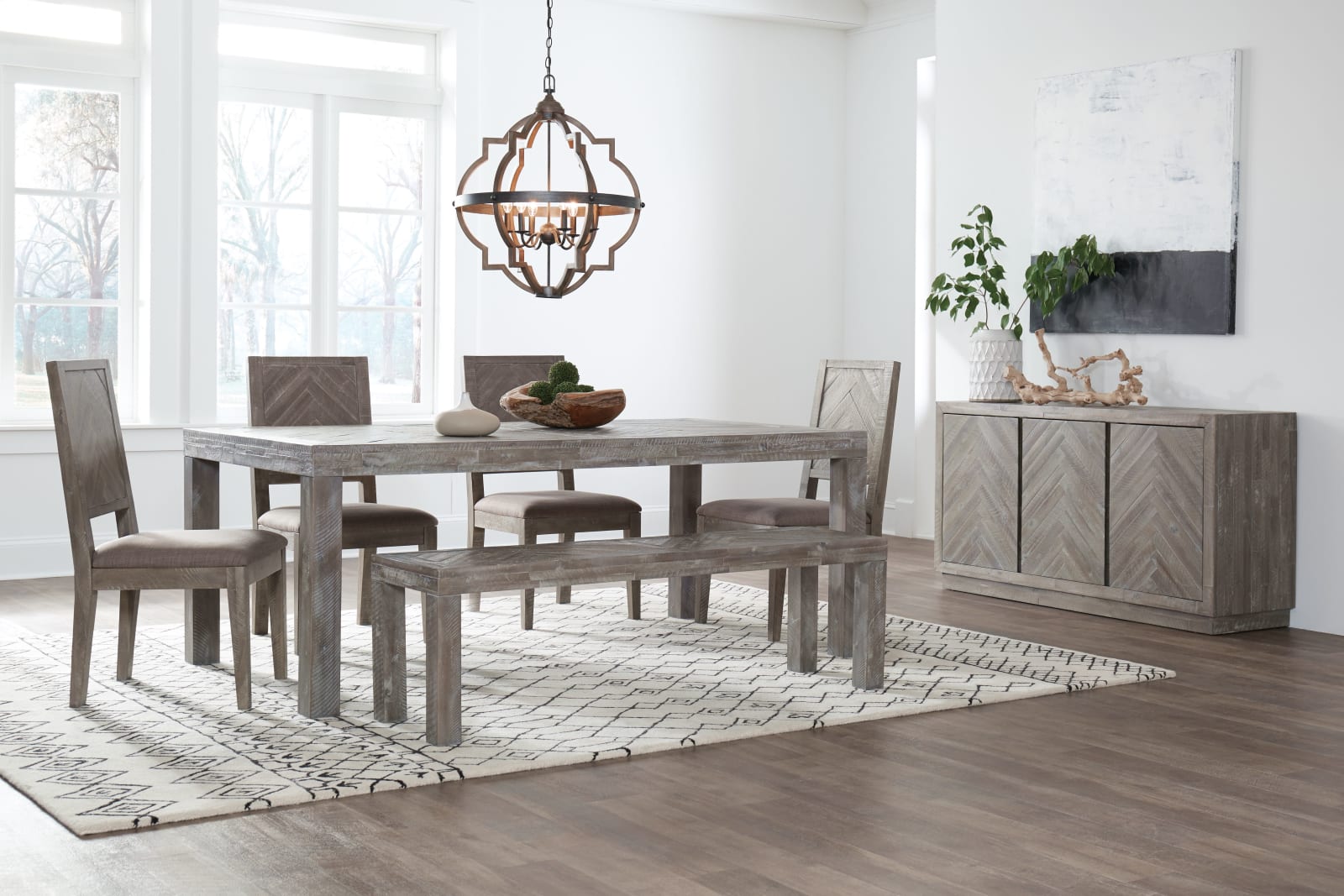Herringbone Solid Wood Dining Bench in Rustic Latte – view 2