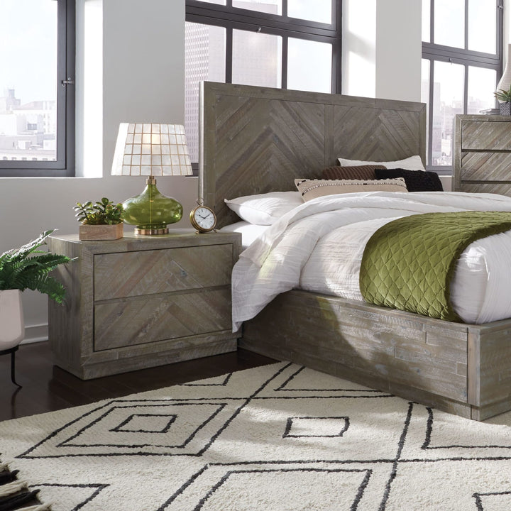 Herringbone Solid Wood Two Drawer Nightstand in Rustic Latte – view 2