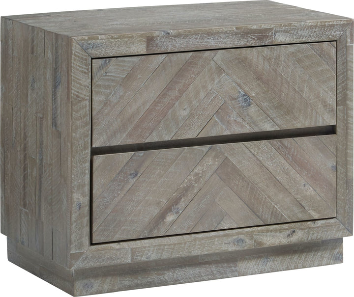 Herringbone Solid Wood Two Drawer Nightstand in Rustic Latte – view 3