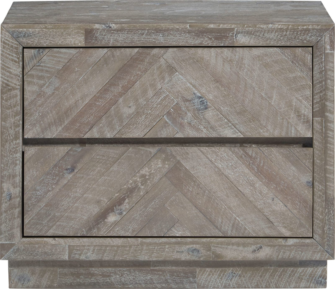Herringbone Solid Wood Two Drawer Nightstand in Rustic Latte – view 4