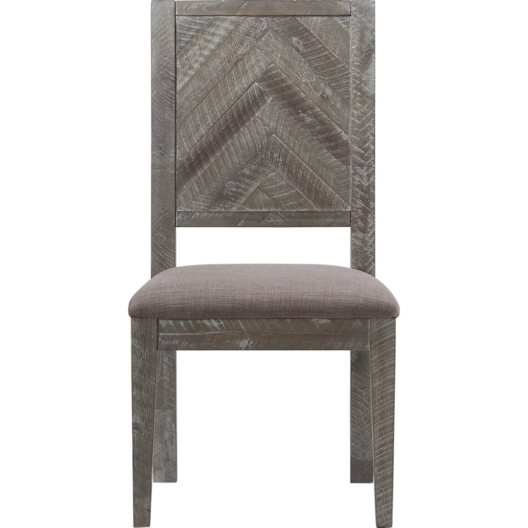Herringbone Solid Wood Upholstered Dining Chair in Rustic Latte