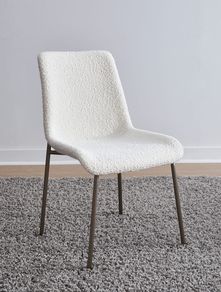 Jade Upholstered Dining Chair in Cottage Cheese Boucle and Brushed Nickel Metal