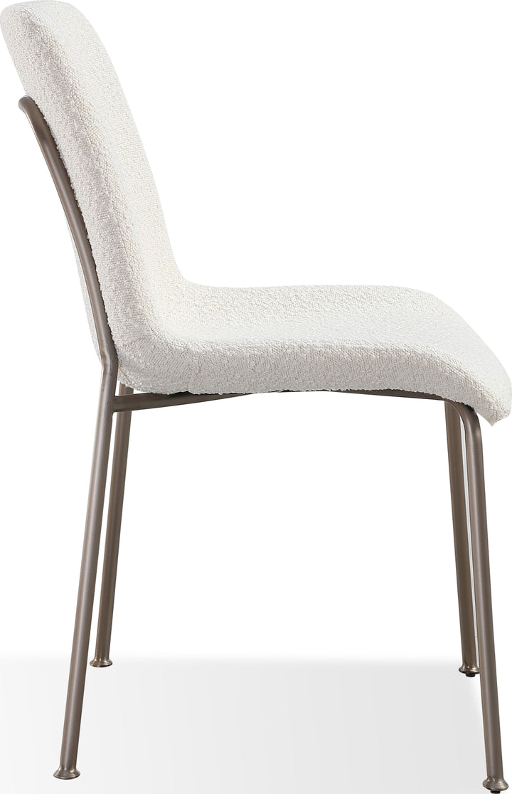 Jade Upholstered Dining Chair in Cottage Cheese Boucle and Brushed Nickel Metal – view 4