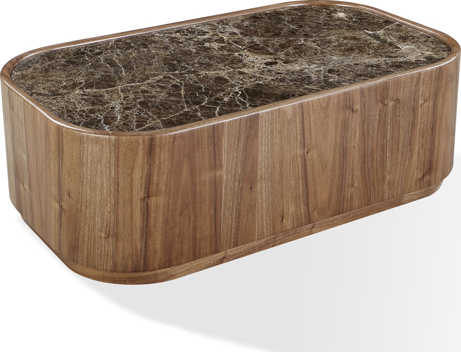 Juba Natural Marble and Walnut Coffee Table with Casters in Mongoose – view 2