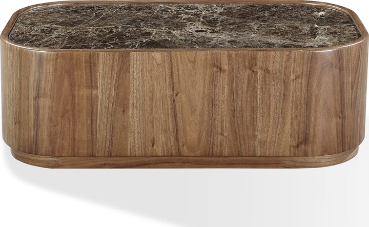 Juba Natural Marble and Walnut Coffee Table with Casters in Mongoose – view 3