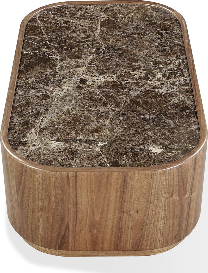 Juba Natural Marble and Walnut Coffee Table with Casters in Mongoose – view 4