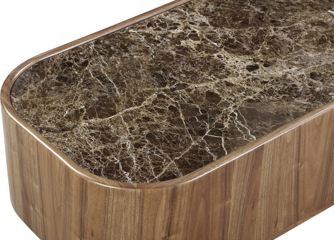 Juba Natural Marble and Walnut Coffee Table with Casters in Mongoose – view 5