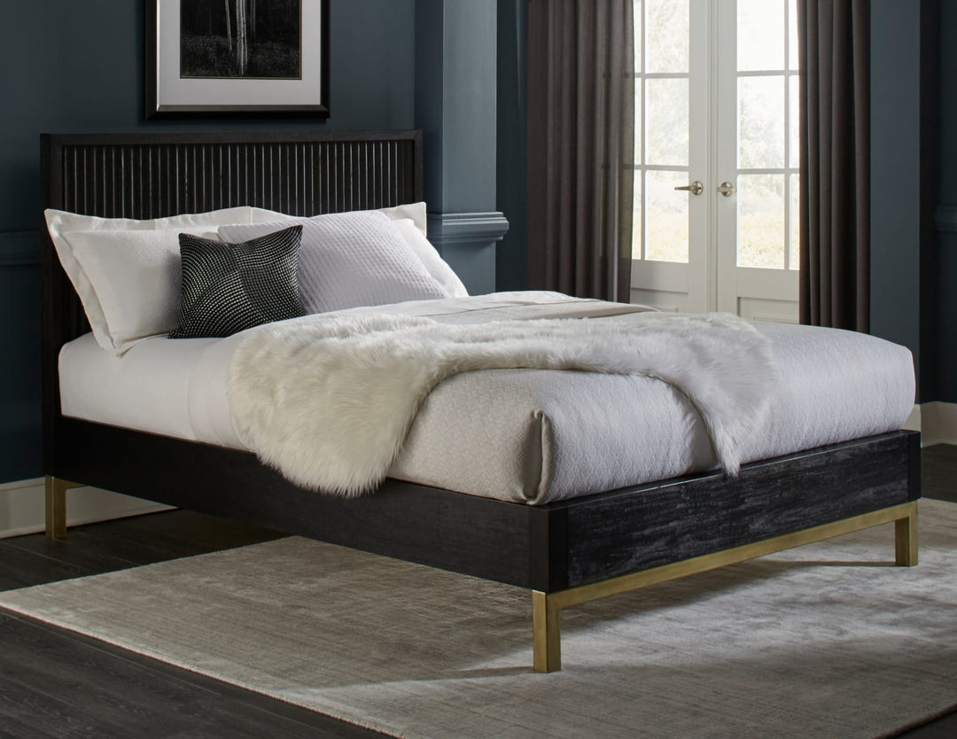 Kentfield Solid Wood Queen-Size Platform Bed in Black Drifted Oak